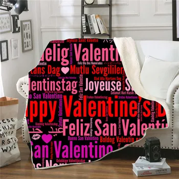 

Letter Print Throw Blanket on Bed Couch Soft Flannel Fleece Blanket I Love You Warm Bedspread Air Conditioner for Valentines Day