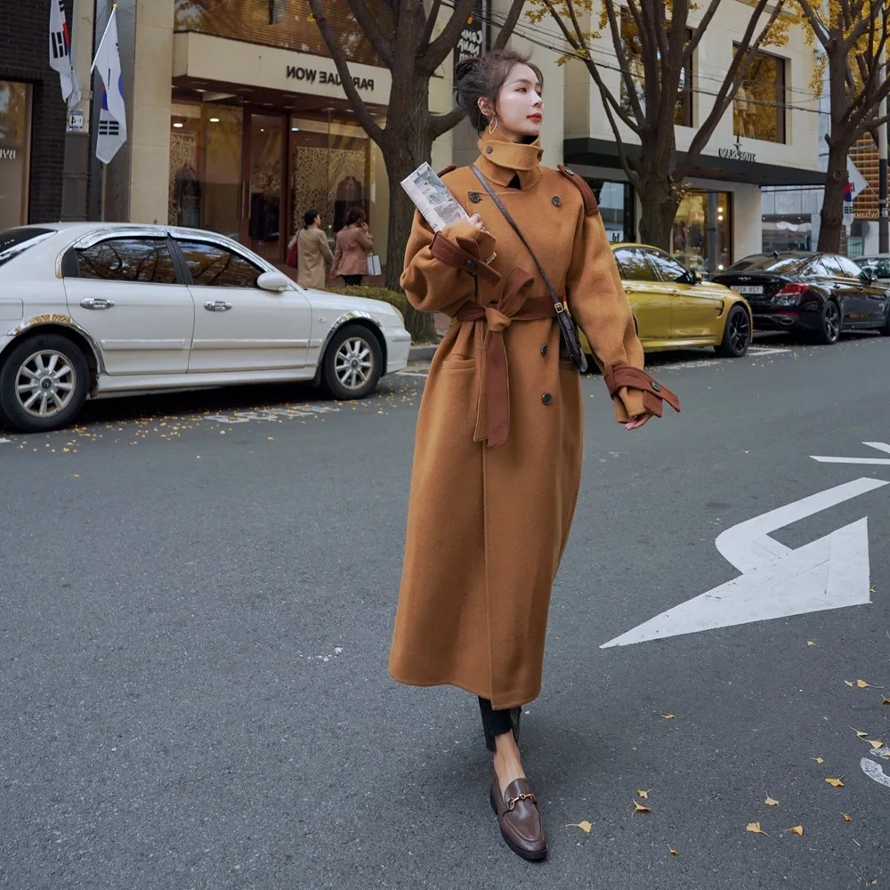 

Photo Shoot French Woolen Jacket 2019 Winter New Style WOMEN'S Dress Retro British Style Contrast Color Waist Hugging Woolen Ove