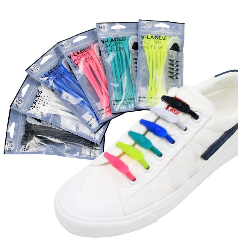 14PCS Lazy No Tie Elastic Silicone Shoe Laces Athletic Running Sport Shoelaces Children and Adult Shoe Strings For Sneakers ZX00