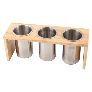 

Flatware Caddy with Wood Base Stainless Steel Cutlery Holder Home Kitchen Utensils Resturant Accessories