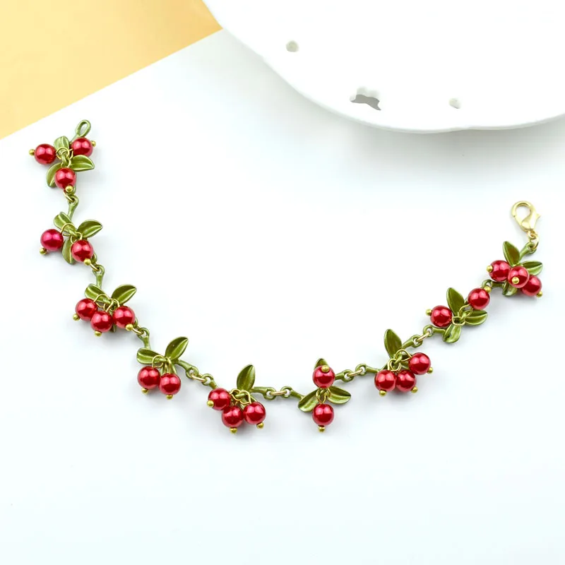 Women Bracelet Jewelry Vintage Beads Berry Blueberry Leaves Bracelet Bangles