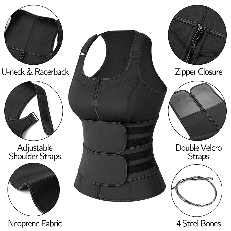 Waist Trainer Vest Overbust Corsets for Women Weight Loss Body Shaper Workout Tank Tops Shapeawear Sauna Sweat Shirt Fat Burner