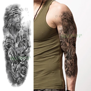 

Waterproof Temporary Tattoo Sticker Our Lady bird flower Jesus cross full arm fake tatto flash tatoo for men women