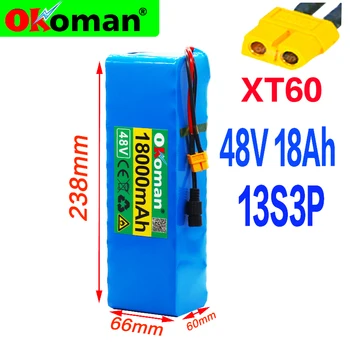 

48V battery 13s3p 18Ah battery pack 1000W high power battery Ebike electric bicycle BMS with xt60 plug