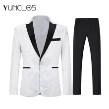 YUNCLOS 2019 White 2 Pcs Men Suits Slim Fit Business Banquet Tuexdo Wedding Suit For Men Closure Collar Tern Masculino YUNCLOS 2019 White 2 Pcs Men Suits Slim Fit Business Banquet Tuexdo Wedding Suit For Men Closure Collar Tern Masculino