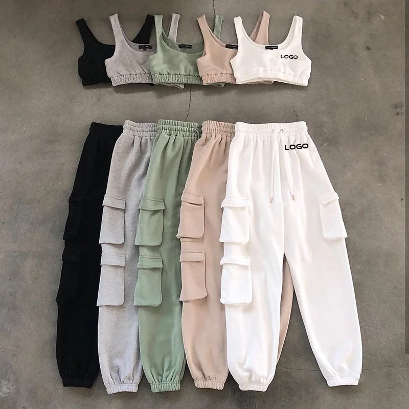 

Spring Autumn Vintage Patchwork Joggers Sweatpants Harajuku Woman Trousers Elastics High Waist Solid Pants 5 Colors y2k Top Set