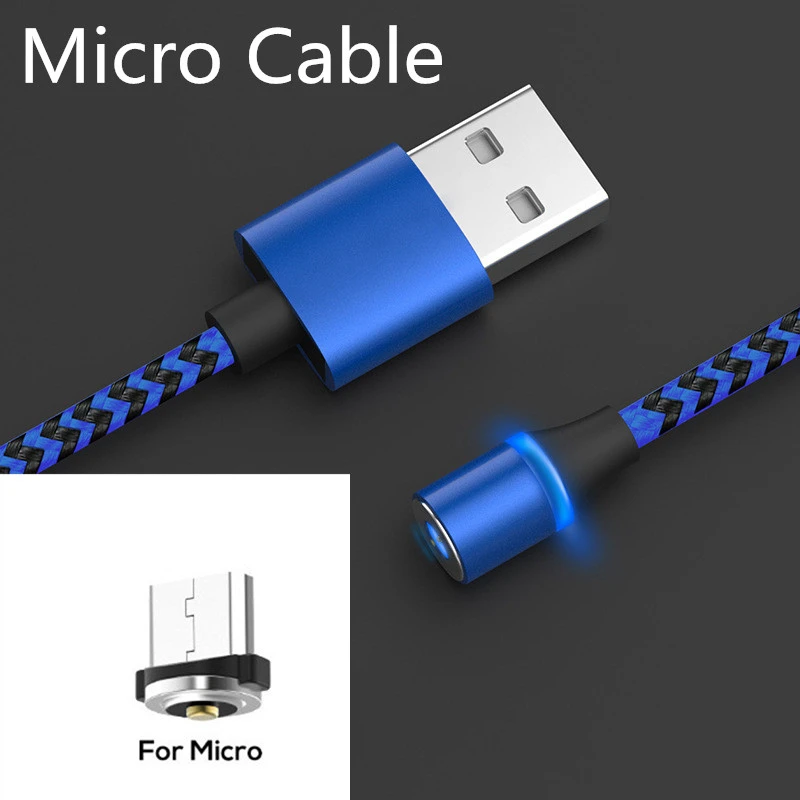 Магнитный Micro USB кабель для iPhone samsung type-c зарядный Магнитный зарядный адаптер usb type C кабели для мобильных телефонов - Цвет: Micro blue