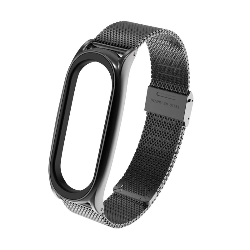 Black Браслет на запястье для xiaomi mi band 3, 4, металлический ремешок из нержавеющей стали, mi band 4, 3, браслеты, Сменные аксессуары - Color: Black