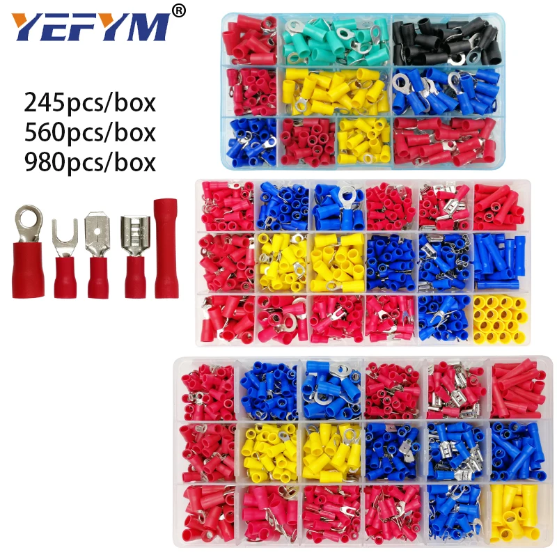 

Box assorted full insulated fork U-type set terminals connectors assortment kit electrical wire crimp spade ring terminal