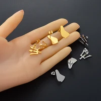 Anniyo Barbados Island Map & Flag Symbol Stud Earrings Gold Color Stainless Steel Caribbean Sea Jewelry @138521 2