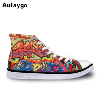

Aulaygo Shoes Kids Boys Gilrs Canvas Color Graffiti Print Sneakers Fashion Stitching Child Outdoor High Top High Quality Flat
