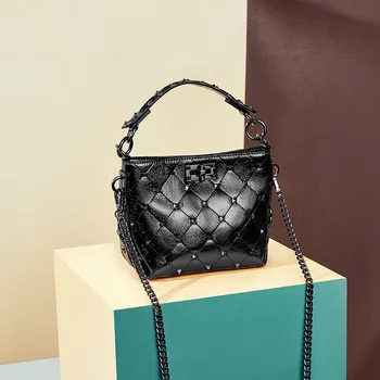 

2020 new leather bag fashion rhombus chain bucket bag wild shoulder messenger bag ladies bag