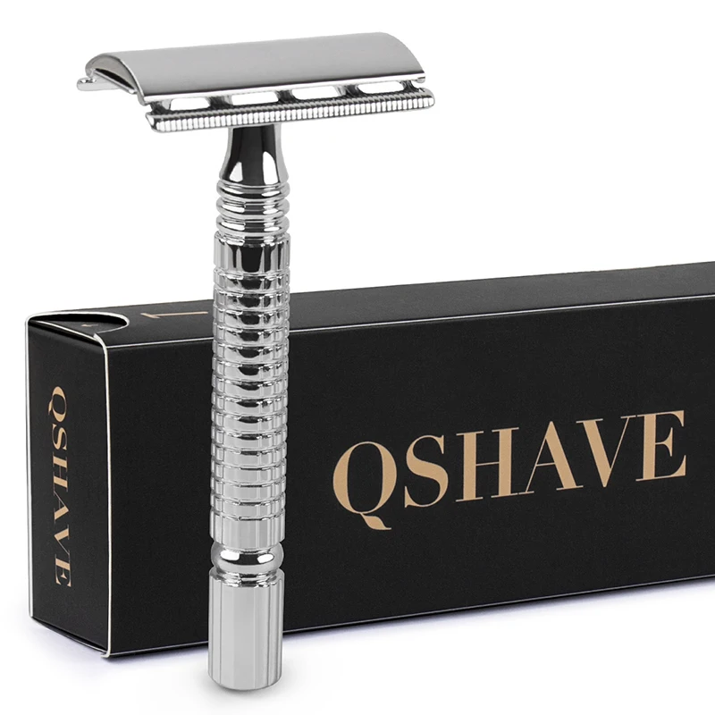 Qshave Short Handle Classic Safety Razor Double Edge Mens Shaving Razor Gift Box Pack Cure Handle, 1 Razor & 5 blades