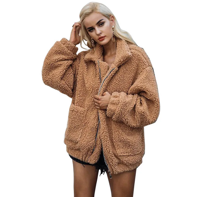 

Winter New Lady Faux Fur Coat Lamb Cashmere Coat Female Chaqueta Mujer Casaco De Pele Feminino Long Sleeve Women Clothes 2019