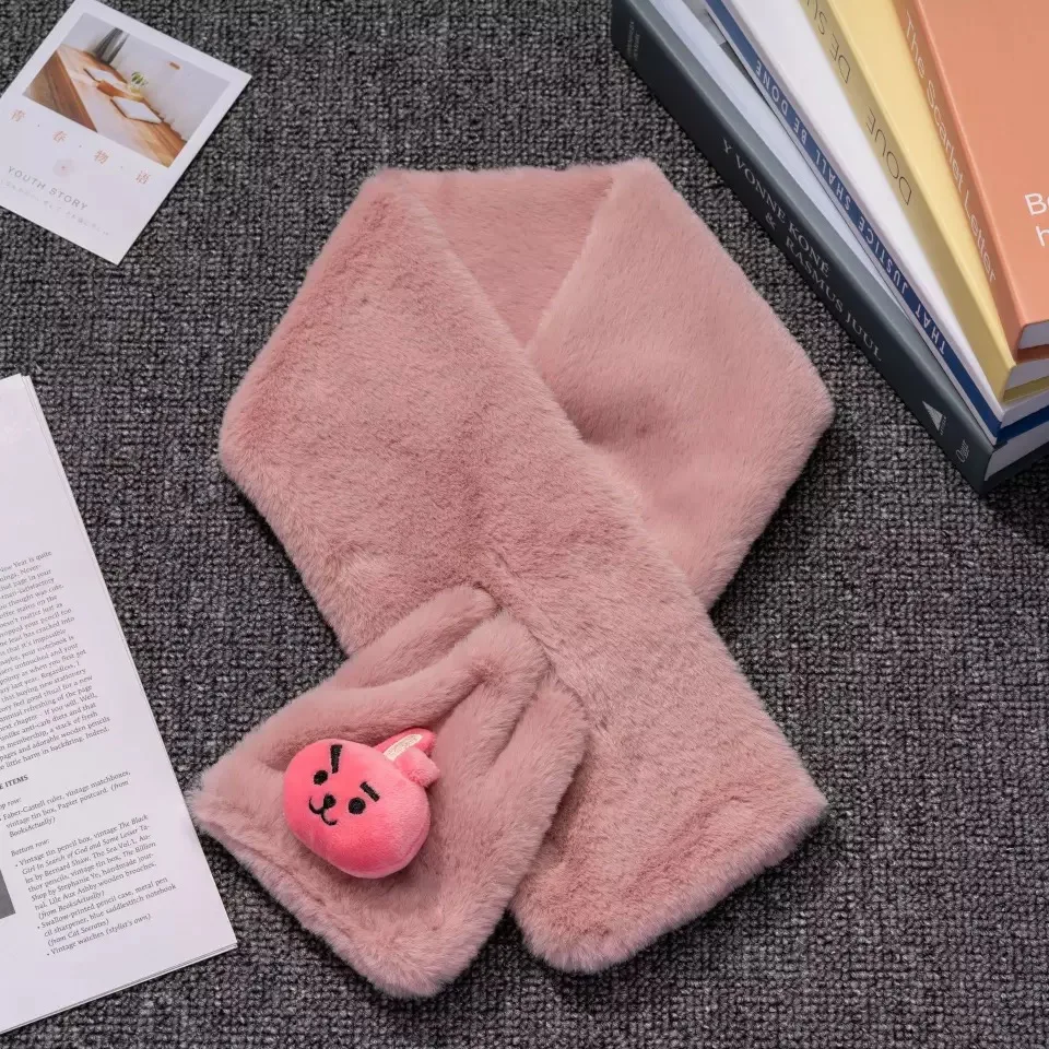 HQBTSCBulletproof Youth Group Cartoon scarf Korean imitation rex rabbit fur grass winter wild plush winter girls warm scarf