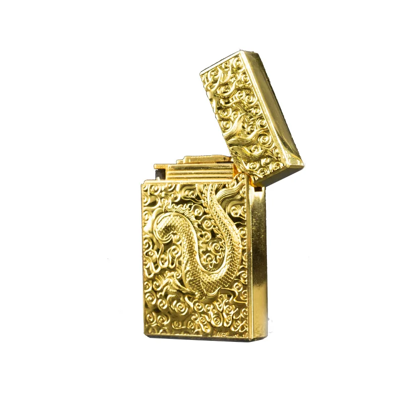  Dragon Gas Lighter Grinding Jet Gas Flint Lighter Butane Metal Emboss PING Bright Sound Cigarette C