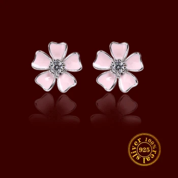 

Girlish Pink Cherry Blossom Peach Flower Stud Earrings in Sterling Silver