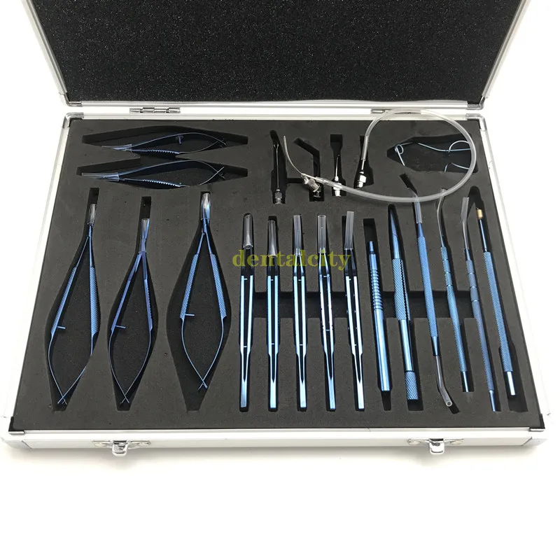 Conjunto de Ferramentas Catarata Conjunto Olho Micro Pinças Tesoura Agulha Titular Cirúrgicas 21 Pçs 7 Instrumentos p/ pálpebra
