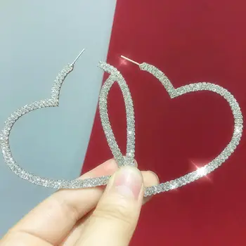 

AMORCOME Large Crystal Heart Hoop Earrings Simple Rhinestone Circle Shiny Statement Earrings For Women Jewelry Gift