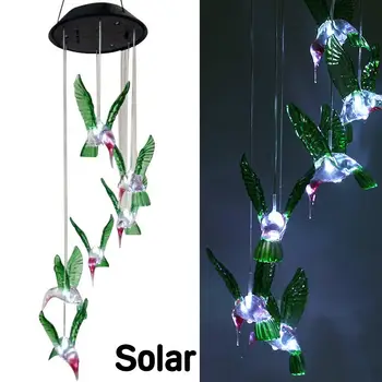 

Hummingbird Wind Chimes Energy Efficient Solar Color Changing LED Waterproof Child Room Decor Garden Hanging Light Lamp Decor