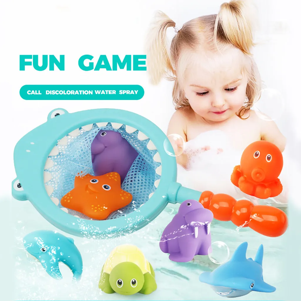 

7pcs Mixed Animals Swimming Water Toys Colorful Soft Floating Rubber Duck Squeeze Sound Squeaky Bathing Toy For Baby Kids 2019