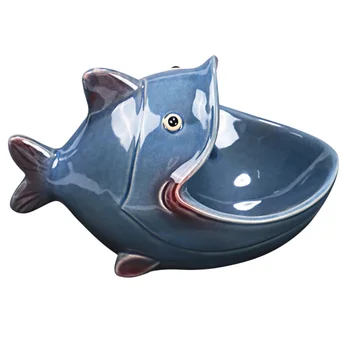 

1Pc Big Mouth Fish Creative Wealth Ceramic Key Dish Fruit Bowl Soap Box Receive Household Furnishing(Navy)
