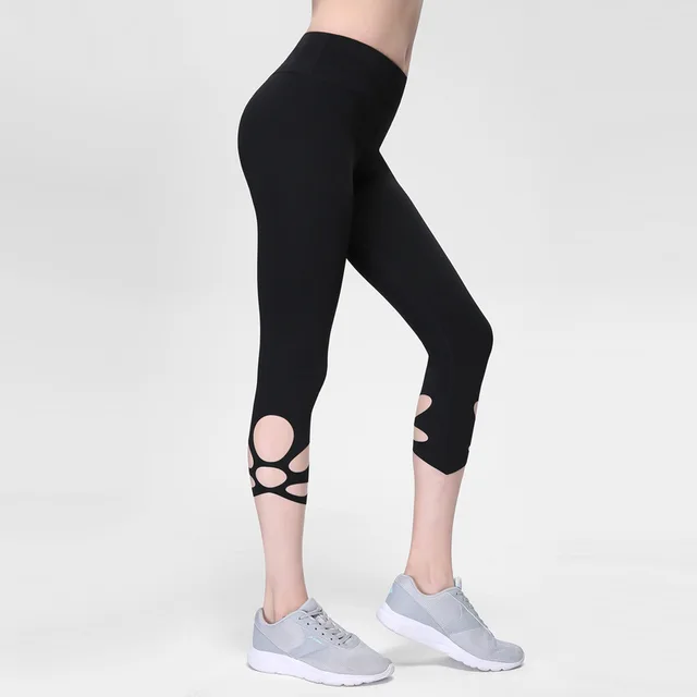 Calf-length Pants Capri Pant Sport Leggings Women Fitness Seamless Yoga leggings Gym High Waist pants Girl Black Mesh  Women 4