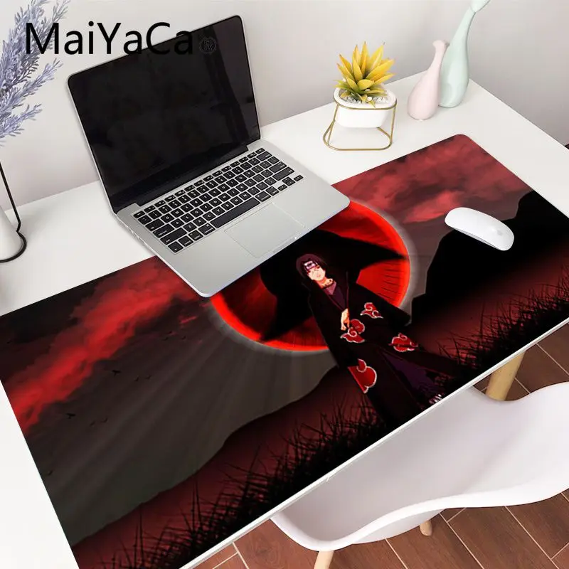 

Large Mouse Pad Black Lock Edge Anime Naruto Akatsuki Uchiha Itachi Computer Desk Mat Rubber Non-slip for Lol world of warcraft