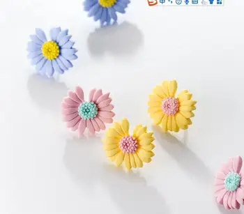 

1pair 20mm 100% Authentic 925 Sterling silver Blue/Pink/Yellow Daisy Big Flower Floral forest Stud Earrings jEWELRY TLE946