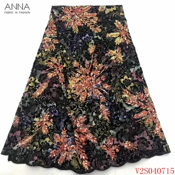 

Anna african velvet lace fabric 2020 high quality embroidery nigerian mesh fabrics 5 yards/piece french sequins laces for sewing