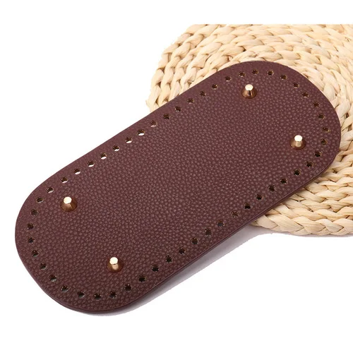 25Colors Long Bottom for Knitted Bag PU Leather Bag Accessories Handmade Bottom With 52 Holes DIY Crochetbag Bottom 22x10cm coffee 3