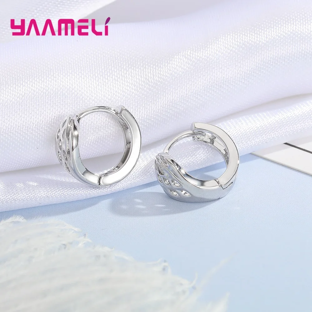 100% Real 925 Sterling Silver Earrings Statement Heart Star Square Round Geometric Hoop Flexible Earwire Leverback Women Jewelry