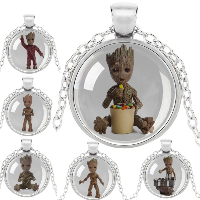 

Flowerpot Baby Groot Dancing Necklace Plant Flower Pot Groot Guardians of the Galaxy Pendant Crystal Glass For Women Girls Gifts