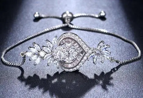 silver Emmaya женщины и девушки милые в форме сердца регулируемые красочные AAA циркониевые бусины Цветок на запьястье высокое качество браслет ювелирные изделия - Окраска металла: silver