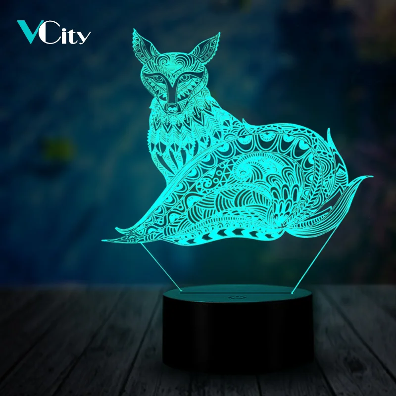 VCity 3D лампа с лисой 7 цветов светодиодный лампы ночной Светильник Детские Спальня