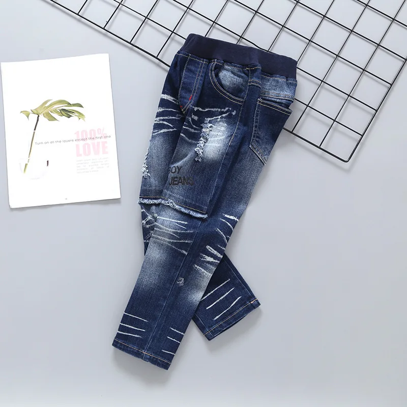 

2019 New Style BOY'S Denim Trousers Middle And Large Children Casual Trousers Korean-style Printed Jeans