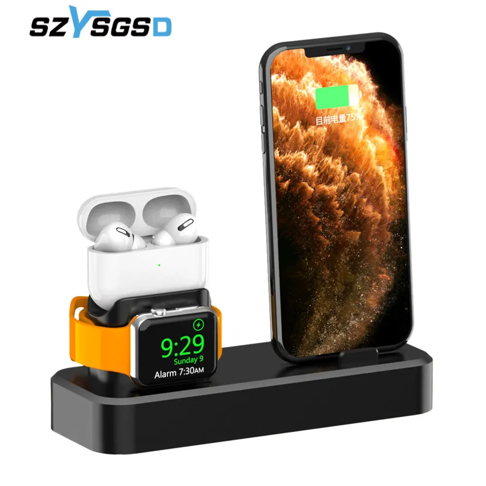 Зарядная док-станция 3 в 1 для iPhone 12 11 XS XR 8 силиконовая зарядная Apple watch 6 5 4 Airpods Pro |