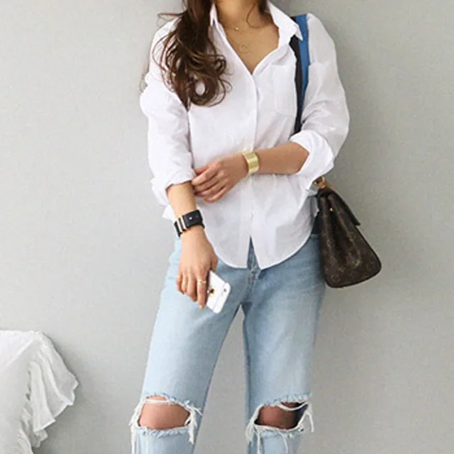 Women Shirts and Blouses 2021 Feminine Blouse Top Long Sleeve Casual White Turn-down Collar OL Style Women Loose Blouses 3496 50 5