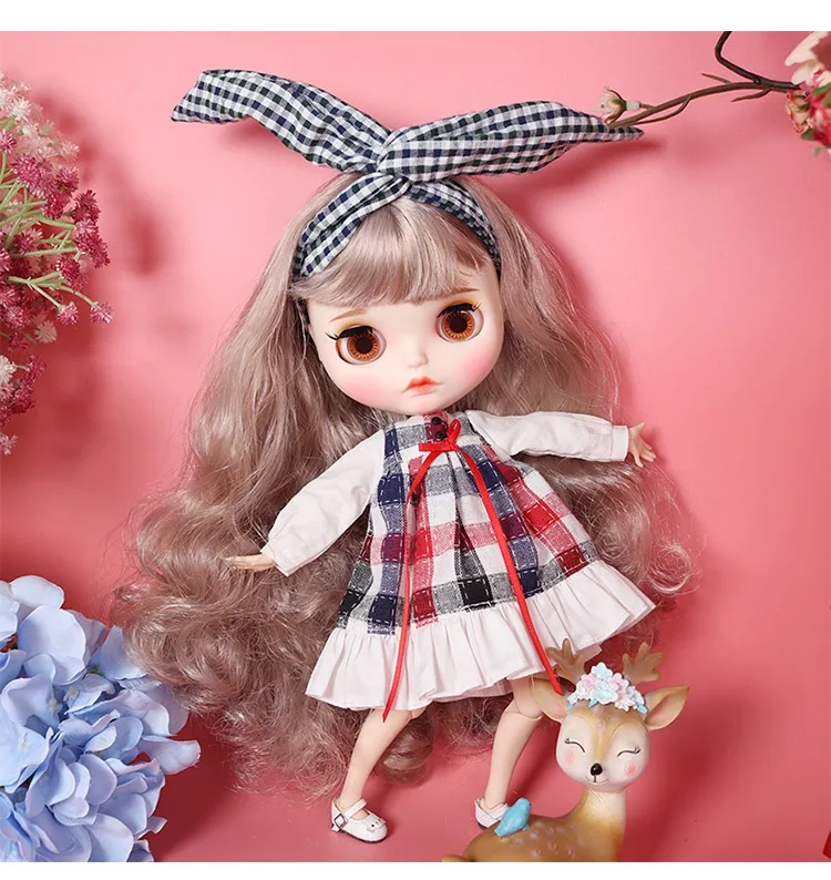 Blyth кукольная одежда клетчатый костюм с юбкой и бантом для 1/6 30 см