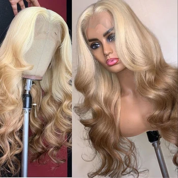 

Brazilian Virgin Hair Blonde and Brown Ombre Lace Front Human Hair Wigs for Black Women Wavy Blonde Transparent Lace Wigs