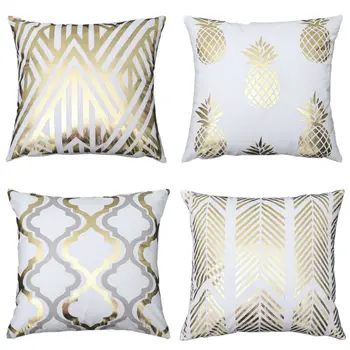 

18 "x18" Gold Geometry Print Pillow Case Polyester Sofa Pillow Cover Pillowcase Valentine's Day Home Decor