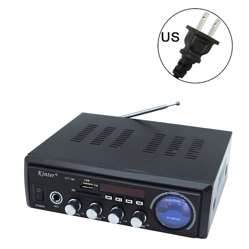 Kinter M1 MP3 bluetooth усилитель аудио 2 канала tda7266 с SD USB ввод FM Радио мощность vu метр усилители для динамиков - Цвет: US