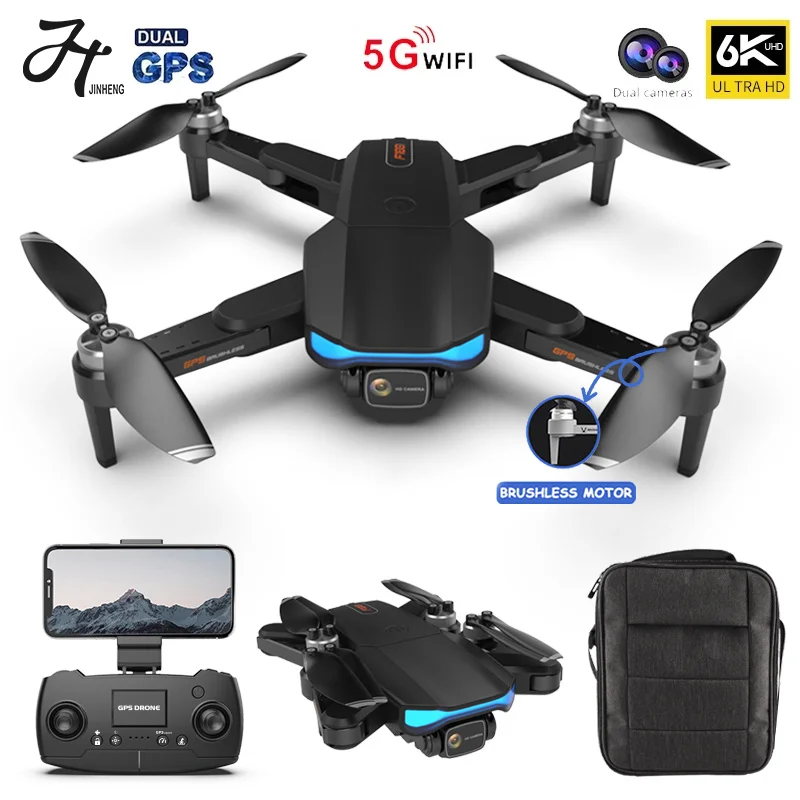 JINHENG-Dron con GPS y cámara Dual, cuadricóptero con Motor sin escobillas Profesional, 6k, 5G, HD, FPV, plegable, WiFi, helicóptero RC, regalos