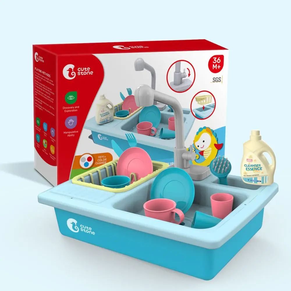 Cute Stone Color Changing Kitchen Sink Toys Children Heat Sensitive Electric Dishwasher Playing Toy With Running Water Kitchen Toys Aliexpress