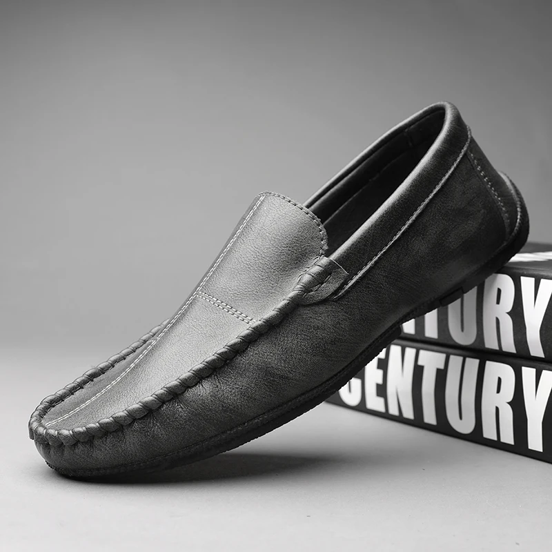 grey Мужская модная Нескользящая дышащая деловая обувь удобная Яркая кожаная обувь на плоской подошве Лоферы Мокасины - Цвет: grey