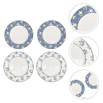 

4pcs Creative Practical Tulip Pattern Retro Food Serving Plate Round Dish Food Dish Fruit Dish for Coffee Shop