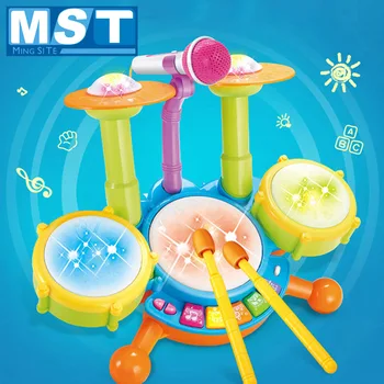 

Electronic Percussion Musical Instrument Early Learning Educational Toys For Kids Boy Girl Jazz Drum With Light Microphone