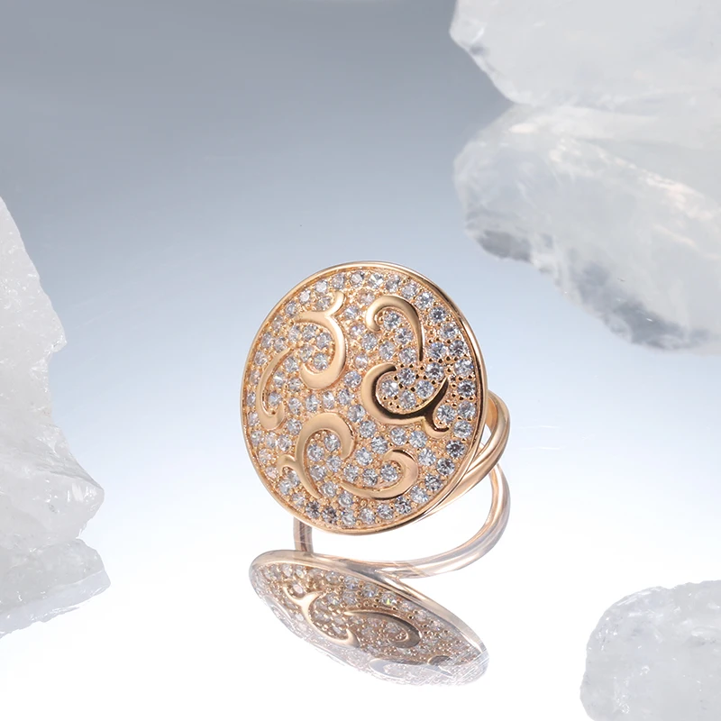 SYOUJYO Big Size 585 Rose Gold Color Round Rings For Women Natural Zircon Full Paved Fine Jewelry Trendy Rings Luxury Design