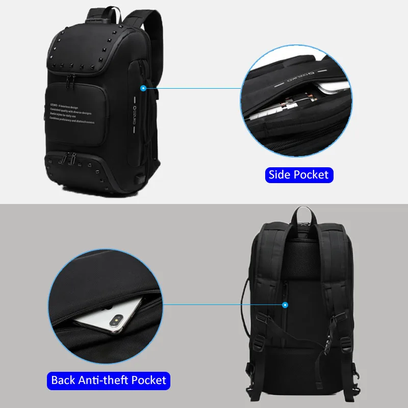 OZUKO Multifunction Men Anti-theft Backpack Large Waterproof USB Charging 15.6" Laptop Backpack Male Travel Bag with Shoe Pouch