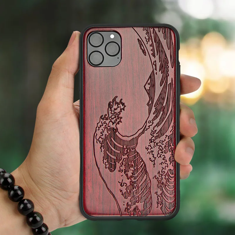 wave YFWOOD совместимый для iPhone 11 Pro Max чехол 6,5 дюймов, уникальный деревянный ударопрочный защитный чехол для iPhone 11 P - Цвет: wave